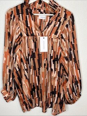 Adrienne Neutrals The Dippin Dots Morgan Top Popped Collar Size 1X NWT